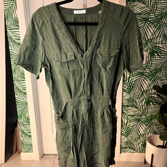 Equipment Femme Olive Green 100% Silk Shirt Mini Dress Sz M - Picture 2 of 12